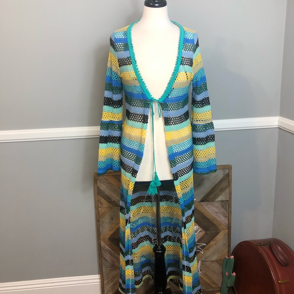 Crochet style Maxi, long bell sleeve cover Up